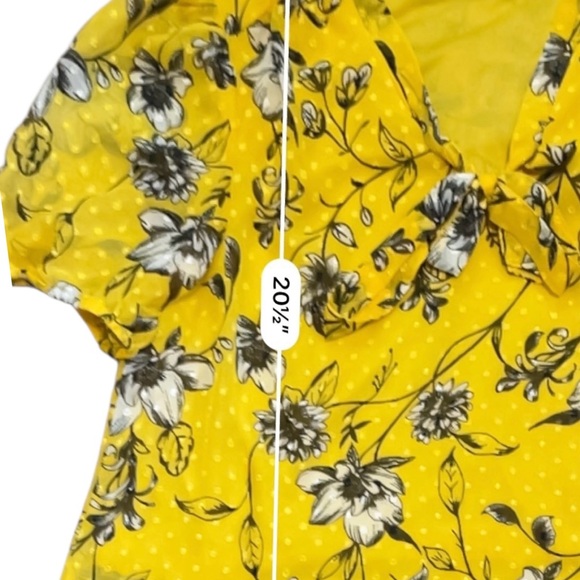 Retrology retro floral yellow blouse Women PL rushed short sleeves V- neck bow - Picture 11 of 16